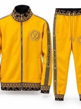 Men’s  Luis Vuitton Luxur Style Golden Yellow Tracksuit Set Zip Jacket & Joggers